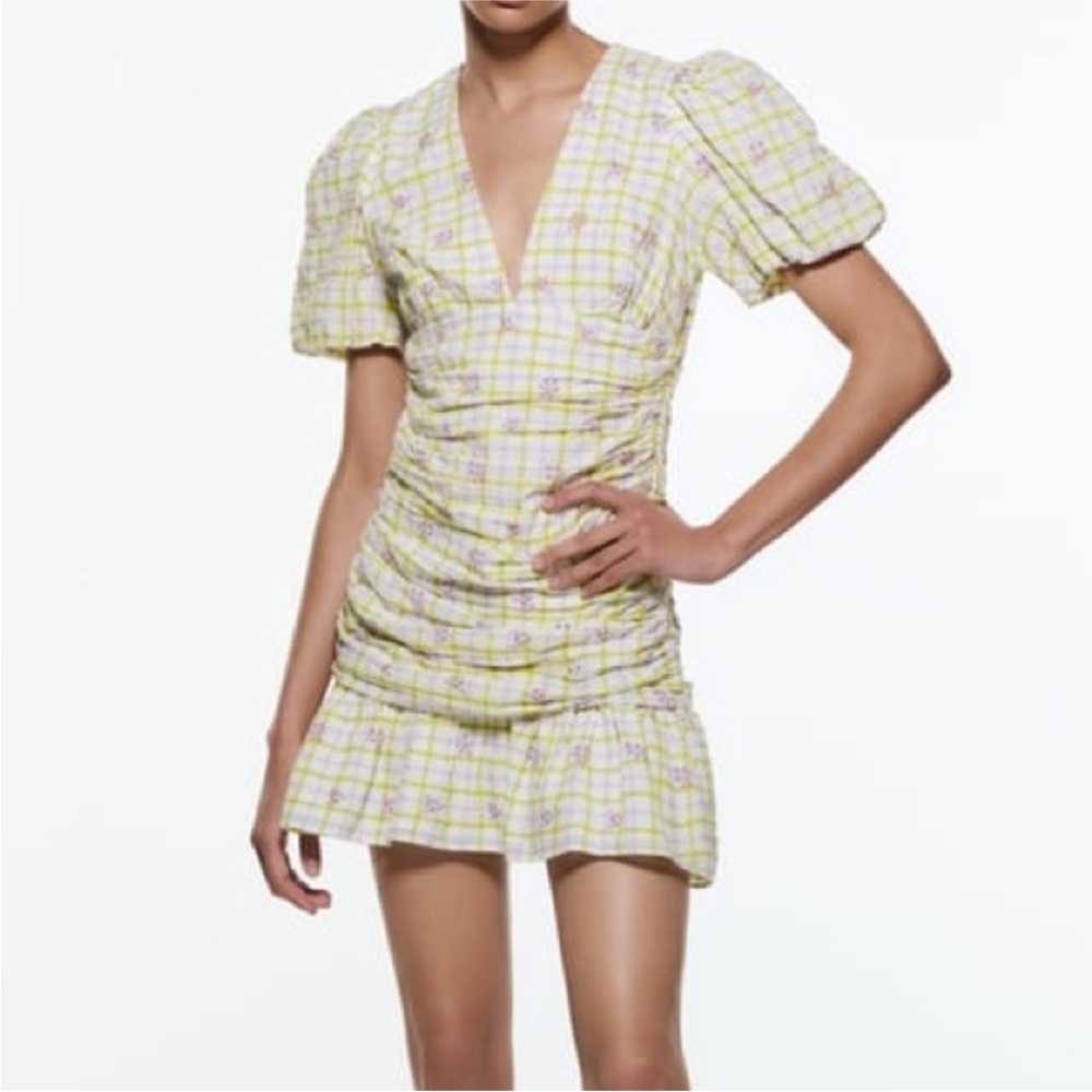 Zara Plaid Puff Sleeve Mini Dress